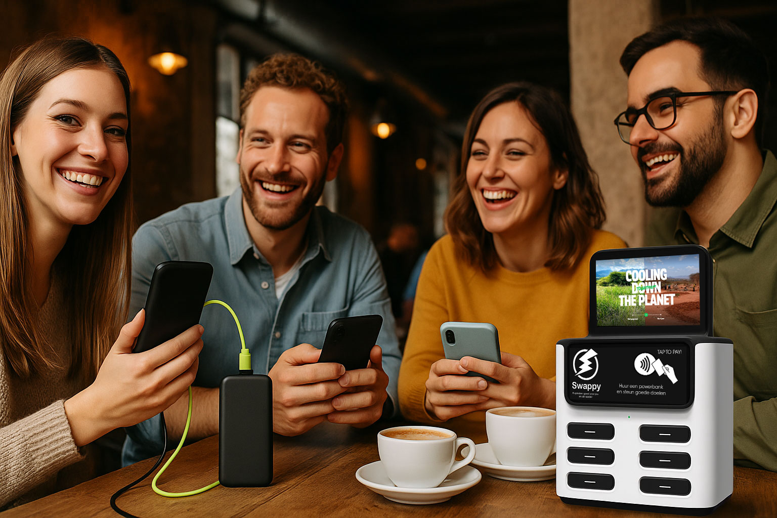 Mensen huren powerbank in horeca